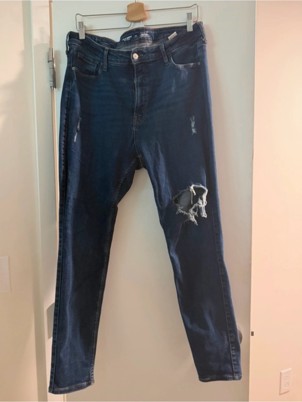 Women's Dark Blue Distressed Boot Cut Jeans